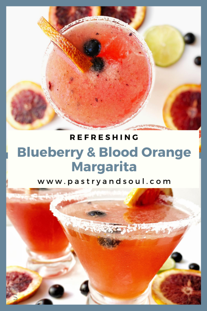 margarita with blood oranges and blueberries in a glass