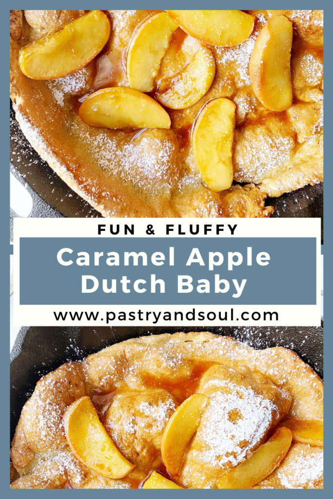 Caramel Apple Dutch Baby in a cast iron pan